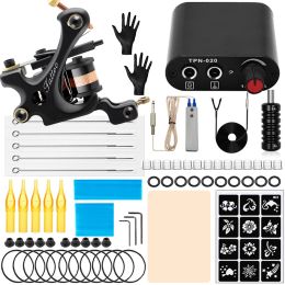 Machine Complete Tattoo Machine Gun Kit with Black Power Supply Foot Switch Pedal Clip Cord Set for Tattooing Beginner Set Supplies