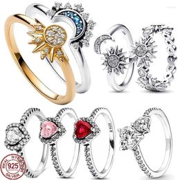 Cluster Rings Women's Jewelry 925 Sterling Silver Exquisite Sun Moon Ring Shining Classic Heart Crown Light Luxury Charm Gift