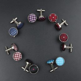 Links Luxury High Quality Mens Suit Cufflinks Fashion Round Red Blue Cuff Links Dot Weave Shirt Cuff Buttons Wedding Party Accessories