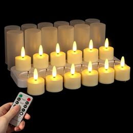 6/12pcs LED Rechargeable Tea Lights 3D Flame Candles Remote controller w/Timer Votive Candle Wedding Christmas Party Decoration 240417