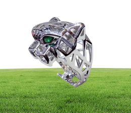 Trendy Hollow Leopard Animal Finger Ring Green Eyes Hollow Panther Heads Index Finger Ring for Men Women Party Jewelry Y07235886514