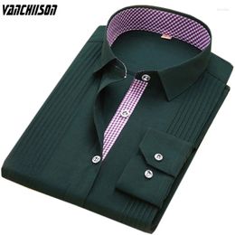 Men's Dress Shirts Men Brand Shirt For Spring Summer Party Club Tuxedo Long Sleeve Dark Green 40% Cotton Plus Size 100kg 00488