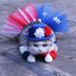 Dog Apparel American National Day Pet Dress Blue White Red Pompadour Cat Hat Sets Funny Clothes For Independence 4th Of July