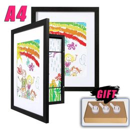 Kids Art Frame Set Wall Mountable Painting Display Stand A4 Size Interchangeable Po Wooden Display Stand Childrens Gif 240409