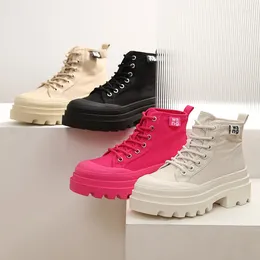 Casual Shoes Fashion Canvas Women High Top Sneakers For 2024 Autumn Solid Colour White 40 Size