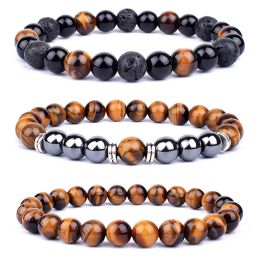 Strands Natural Tiger Eye Beads Bracelet Hematite Stone Beaded Yoga Energy Bracelet for Women Men Charm Jewelry Gifts Pulsera de hombre