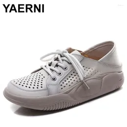 Casual Shoes Fashion Summer Sneakers Women Thick Bottom Trend Hollow Out Breathable Lace-Up Genuine Leather