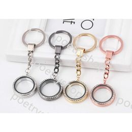 Keychains Lanyards 10PCS/lot 30MM Rhinestones Round Floa ting Locket Key Chains Glass Living Magnetic Charms Locket Keychain