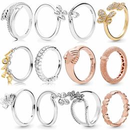 Rings 925 Sterling Silver Fashion 1:1 Rose Matte Brilliance Hearts Arrow Bedazzling Butterflies Loved Script Femal Ring DIY Jewelry