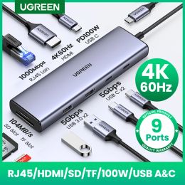 Hubs UGREEN USB C HUB 4K 60Hz Type C to HDMI 2.0 RJ45 PD 100W Adapter For Macbook Air Pro iPad Pro M2 M1 PC Accessories USB 3.0 HUB