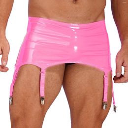 Underpants Mens Clubwear Sexy Wetlook Zipper Patent Leather Garters With Metal Clips Lingerie Nightwear Club Stage Performance Costume