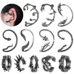 Earrings ZS 1/2PCS Snake Spikes Ear Cuff 316L Stainless Steel Wrap Earring Gothic Ear Clips Punk Rock Non Pierced Fake Cartilage Jewellery