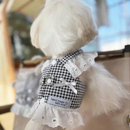 Dog Apparel Pet Pastoral Style Black Checkered Waist Small Chest Back Cat Universal Can Be Pulled Retro Princess Skirt