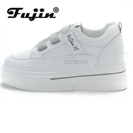 Casual Shoes Fujin 6cm Air Mesh Genuine Leather Platform Wedge Breathable Women Chunky Sneakers Summer White Hook Hollow 2024