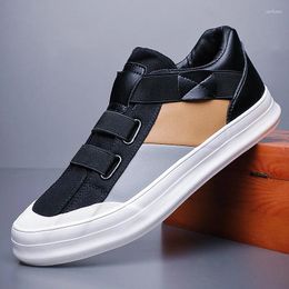 Casual Shoes Elastic Band High Top Chunky Sneakers Men Vulcanize Spring/Autumn Mixed Colors Sewing Flats British Style Designer Loafers