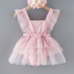 One-Pieces Infant Newborn Baby Girls Romper Sleeveless Square Neck Sequins Party Princess Tulle Dress for 318 Months