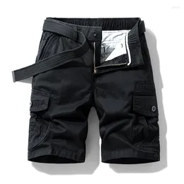 Men's Shorts Summer Clothing Solid Pockets Zipper Button Sashes High Waisted Casual Loose Knee Length Gym Streetwear Street