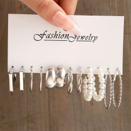 Earrings 6 Pairs Classic Fashion C Shape Small Round Hoop Earrings Stainless Steel Ear Wire Hooks Circle Earring Fashion Jewelry