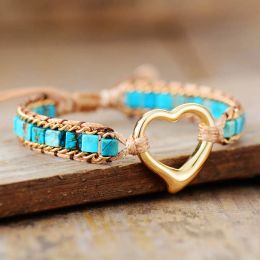 Strands Romantic Heart Shape Single Strand Wrap Charm Bracelets Beaded Stone Cuff Bangle Braclet Homme Handmade Vegan Jewellery Bijoux