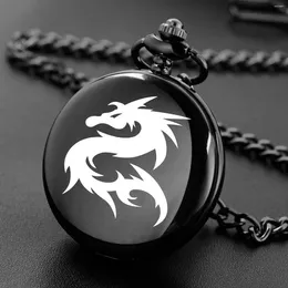 Pocket Watches The Dragon Cool Design Carving English Alphabet Face Watch A Belt Chain Black Quartz Perfect Gift