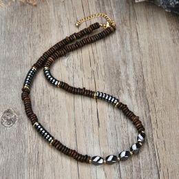 Necklaces New fashion natural stone bead necklace men and women do not show steel jewelry pure natural coconut shell jewelry