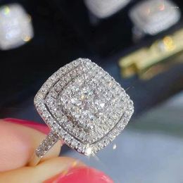 Cluster Rings Huitan Bling Cubic Zirconia For Women Fashion Square Shaped Luxury Female Accessories Party Versatile Trendy Jewellery