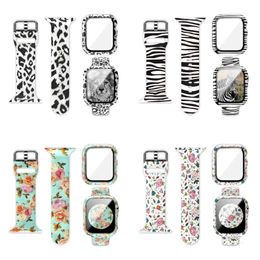 Leopard Printing Rose Skull Silicone Straps with Protective Cases Replacement Bracelet Wrist Bands for Apple Watch Series 6 5 4 3 2 1 SE 38mm 42mm 40mm 44mm 8mm mm 0mm mm