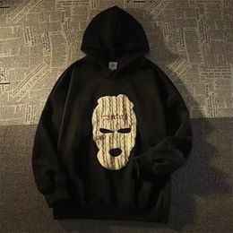 Cotton American trendy hip-hop face cover printed mens and womens loose fitting couple hoodie streetwear oversized hoodie Y2K 240421