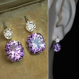 Charm Charming Drop Earrings for Women Geometric Purple Zirconia Elegant Female Exquisite Lady Bridal Party Accessories Fancy Jewellery Y240423