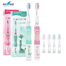 Heads Seago Kid's Sonic Electric Toothbrush Battery Powered Colourful LED Smart Timer Tooth Brush Replaceable Dupont Brush Heads SG EK6