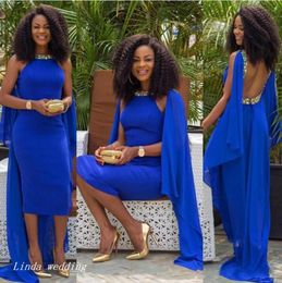 African Royal Blue Evening Dress Long Beaded Backless Formal Special Occasion Dress Prom Party Gown Plus Size vestidos de festa7667496