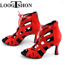 Dance Shoes 022 Winter Style Bachata Social Booties 6-10cm Customized Heel Khaki Red Salsa Latin Boot For Women