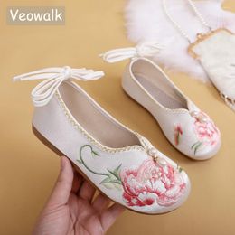 Casual Shoes Veowalk Comfortable Soft Jacquard Cotton Women Floral Embroidered Ballet Flats With Strap Vintage Chinese Style