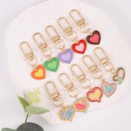 Keychains 10pcs Candy Coloured Love Heart Keychain Cute Alloy Drip Oil Pendant Lovers Ornament Bag Purse Charm Accessories Women's Day Gift