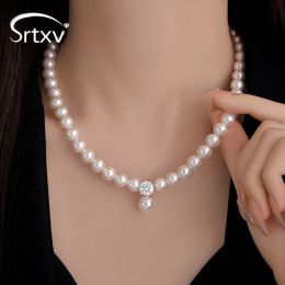 Necklaces 2CT D Colour Moissanite 8mm Pearl Pendant Necklace For Women 925 Sterling Silver Choker Chain Wedding Birthday Party Gift Jewellery