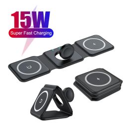 Chargers 3 in 1 Magnetic Wireless Charger Pad Foldable For iPhone 15 14 13 12 11 XS X Apple Watch AirPods 15W Fast Charging Dock Station