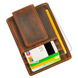 Clips Male Original Leather Designer Fashion Slim Wallet Front Pocket Magnetic Money Clip Mini Credit Card Case Purse For Men 1015
