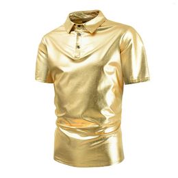 Men's T Shirts Mens Shirt Tall Men Medium Plain Fashion Performance Casual Short Sleeve Button Lapel Shiny