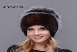 BeanieSkull Caps 2021 Woman Winter Russian Fur Fashion Real Hat Natural Knit Wool Ski Warm Ear Protection Travel6102230