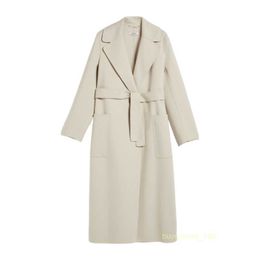 Women's Coat Cashmere Coat Luxury Coat Maxmaras Womens Lapel Waistband Double Layered Wool Fabric White Robe Coat And Jacket