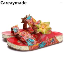 Slippers Careaymade-Folk Style Flat Beach Shoes Large Flowers European&US Retro China-Chic Women's Fashion Casual