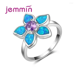 Cluster Rings Beautiful Flower Shaped Ring 925 Sterling Silver Fire Opal Jewellery For Women Wedding Engagement