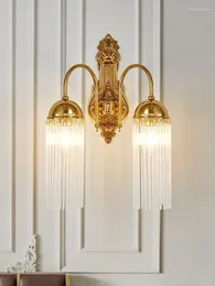 Wall Lamps European Simple Living Room Brass Lamp French Bedroom Bed American Corridor All Copper Crystal