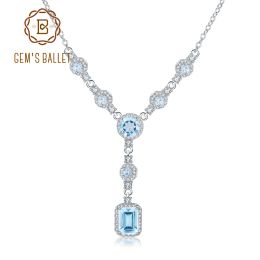 Necklaces GEM'S BALLET Luxury 3.77Ct Natural Sky Blue Topaz Gemstone 925 Sterling Silver Pendant Necklace for Women Wedding Fine Jewellery