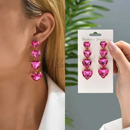 Dangle Chandelier Hot Pink Love Heart Resin Dangle Earrings For Women Luxury Trendy Romantic Valentine Jewellery Party Holiday Elegant Accessories d240323