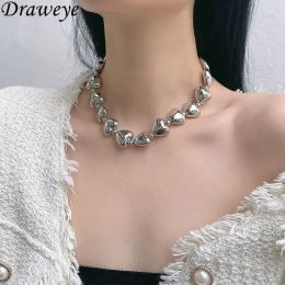 Necklaces Draweye Y2k Gothic Heart Necklaces for Women Metal Luxury Geometric Jewelry Gift Girls Vintage Punk Style Chokers Necklace