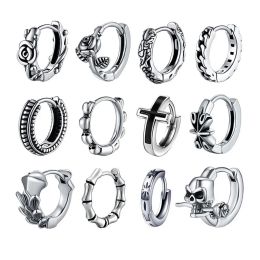 Earrings 1Piece New Arrival Punk Vintage Small Hoop Earrings For Women Men Stainless Steel Multistyle Hiphop Gothic Ear Jewellery Gifts