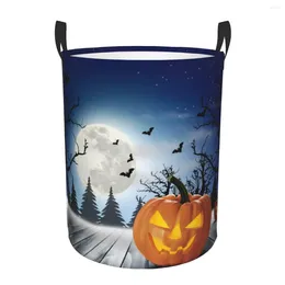 Laundry Bags Foldable Basket For Dirty Clothes Halloween Night With Pumpkin In Forest Storage Hamper Kids Baby Home Organizer