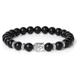 Strands Buddha Head Bracelet Natural Onyx Lava Beads Bangle Malachite Stone Elastic Handmade Jewellery For Women Men Buddha Bracelets Gift