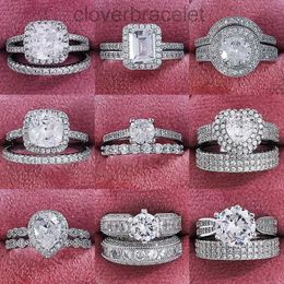 Band Rings 2023 New Luxury 925 Sterling Silver Luxury Big Wedding Rings Set for Bridal Women Engagement Finger Party Gift Designer Jewellery J230517